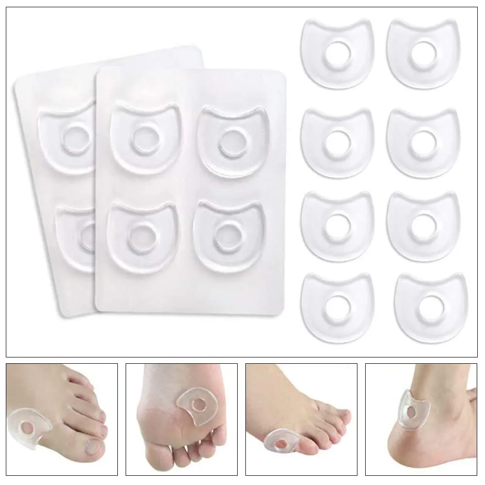 16 Pcs Self Adhesive Corn Pads Clear Gel Heel Liners Corn Removal Sticker Cushions Horseshoe-Shaped Gel Corn Ring for Women Men Relieve Shoe Friction Feet Sore