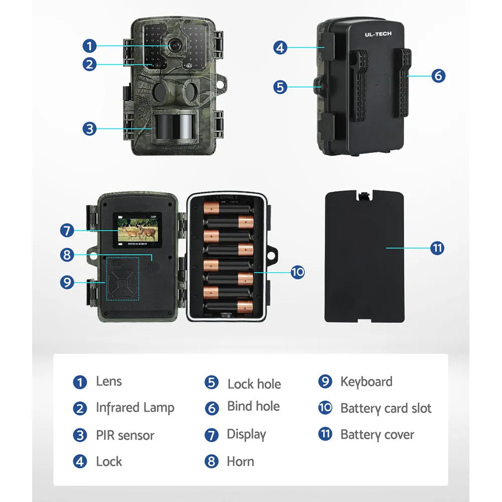 16MP 4K Trail Camera Night Vision PIR Motion Detection UL-tech