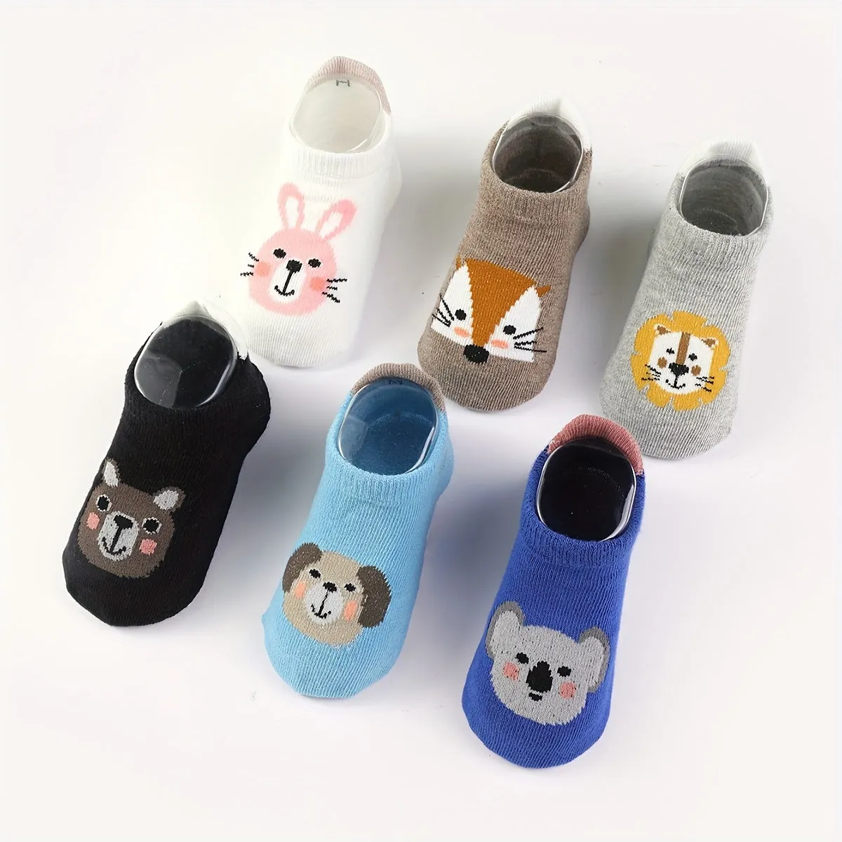 6 Pairs Of Baby Boy's Cartoon Animal Pattern, Bottom Rubber Non-slip Sports Low Cut Socks, Comfy Breathable Soft Socks For Babies Wearing