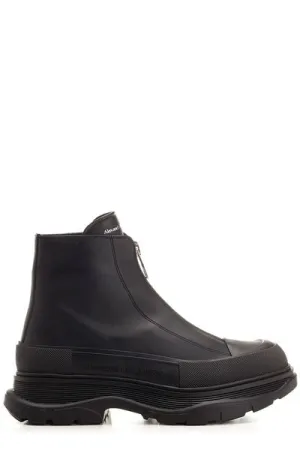 ALEXANDER MCQUEEN Zip Tread Slick Leather Ankle Boots