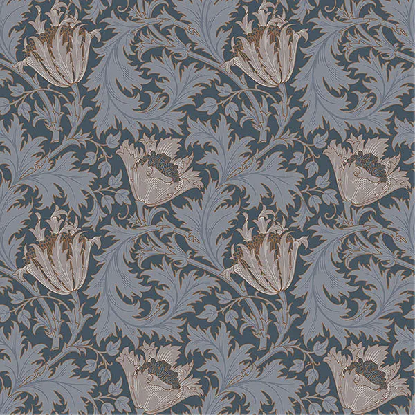 Anemone Dark Blue Floral Trail Wallpaper