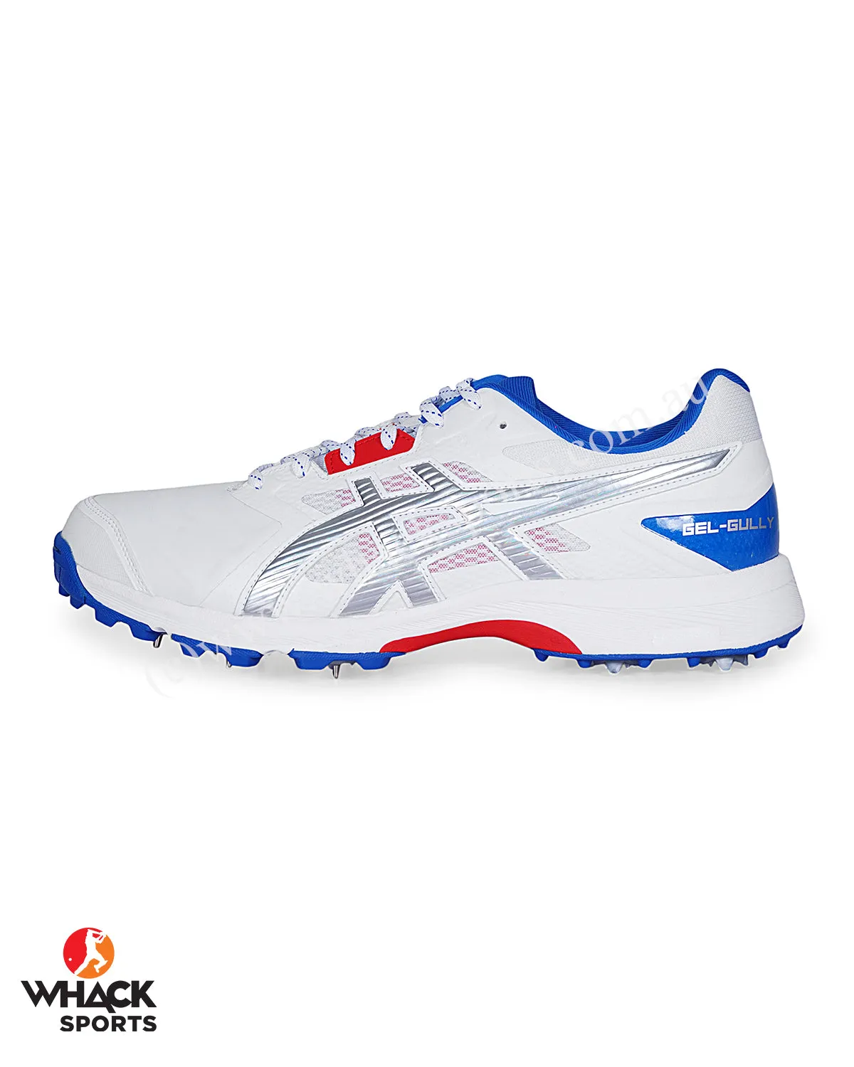 ASICS Gel Gully 7 Cricket Shoes - Steel Spikes - White/Pure Silver