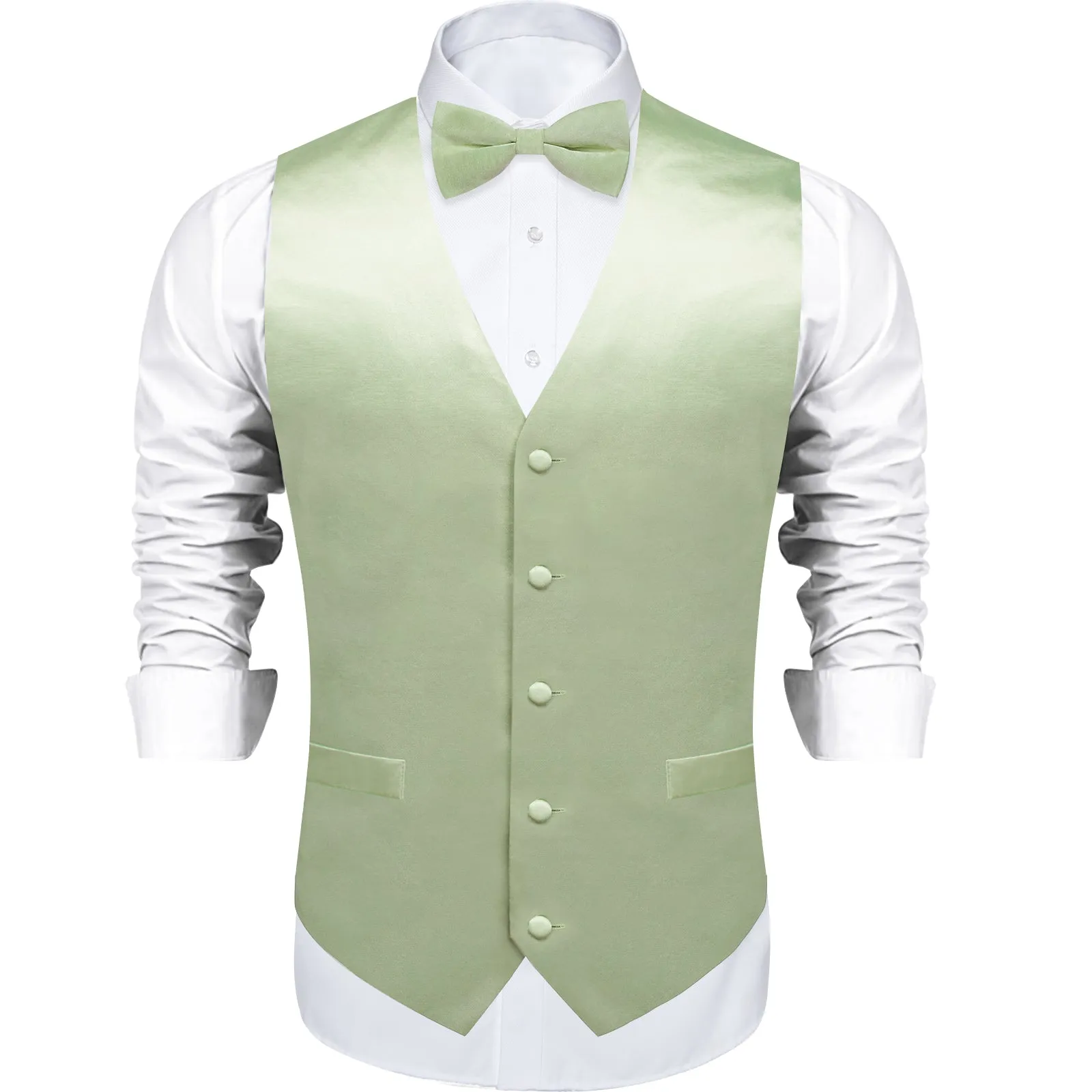 Avocado Green Solid Silk Men's Vest Single Vest