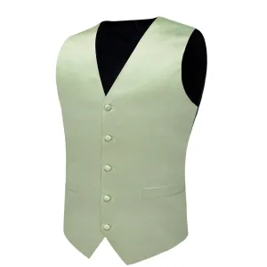 Avocado Green Solid Silk Men's Vest Single Vest