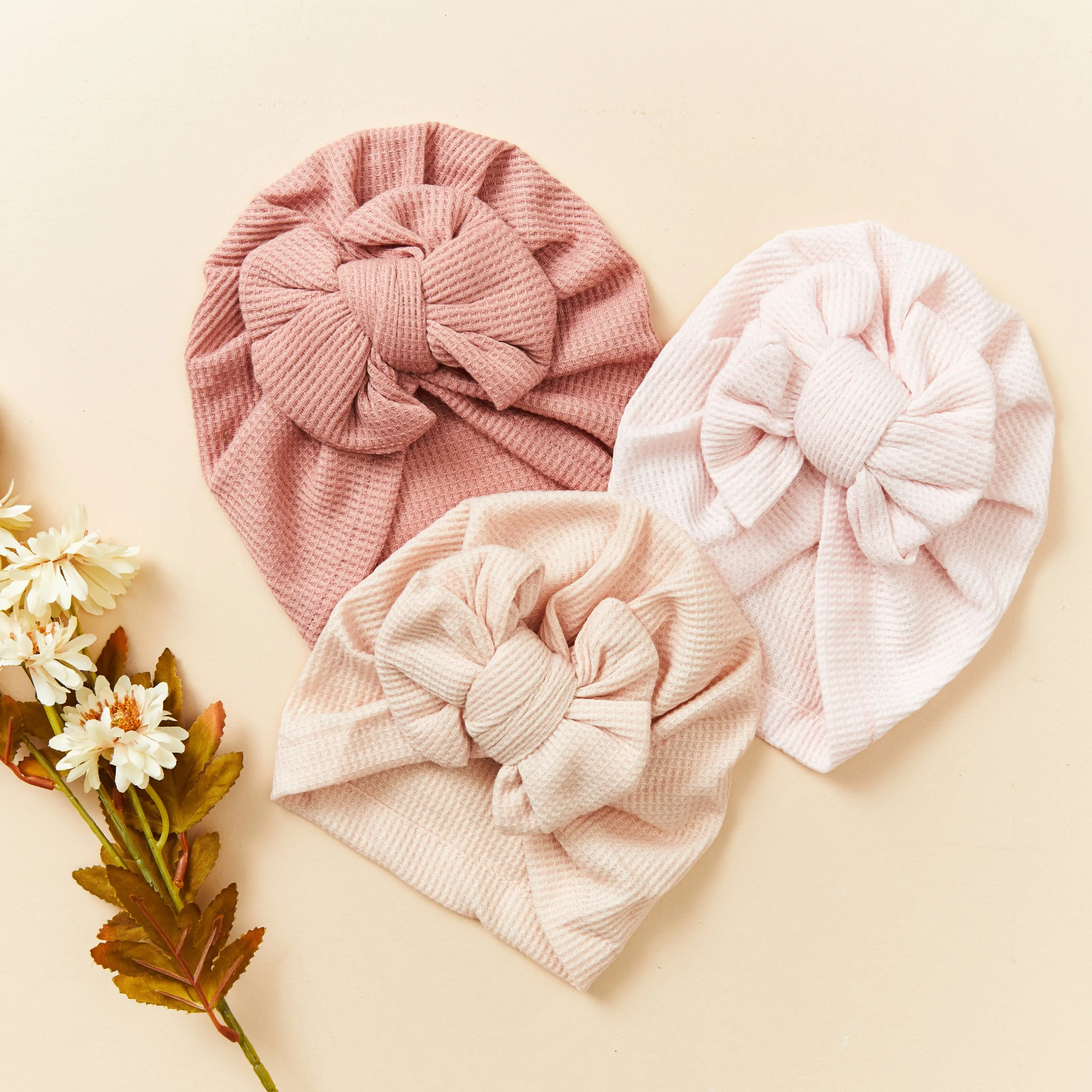 Baby Girl Waffle Bow Turban in White