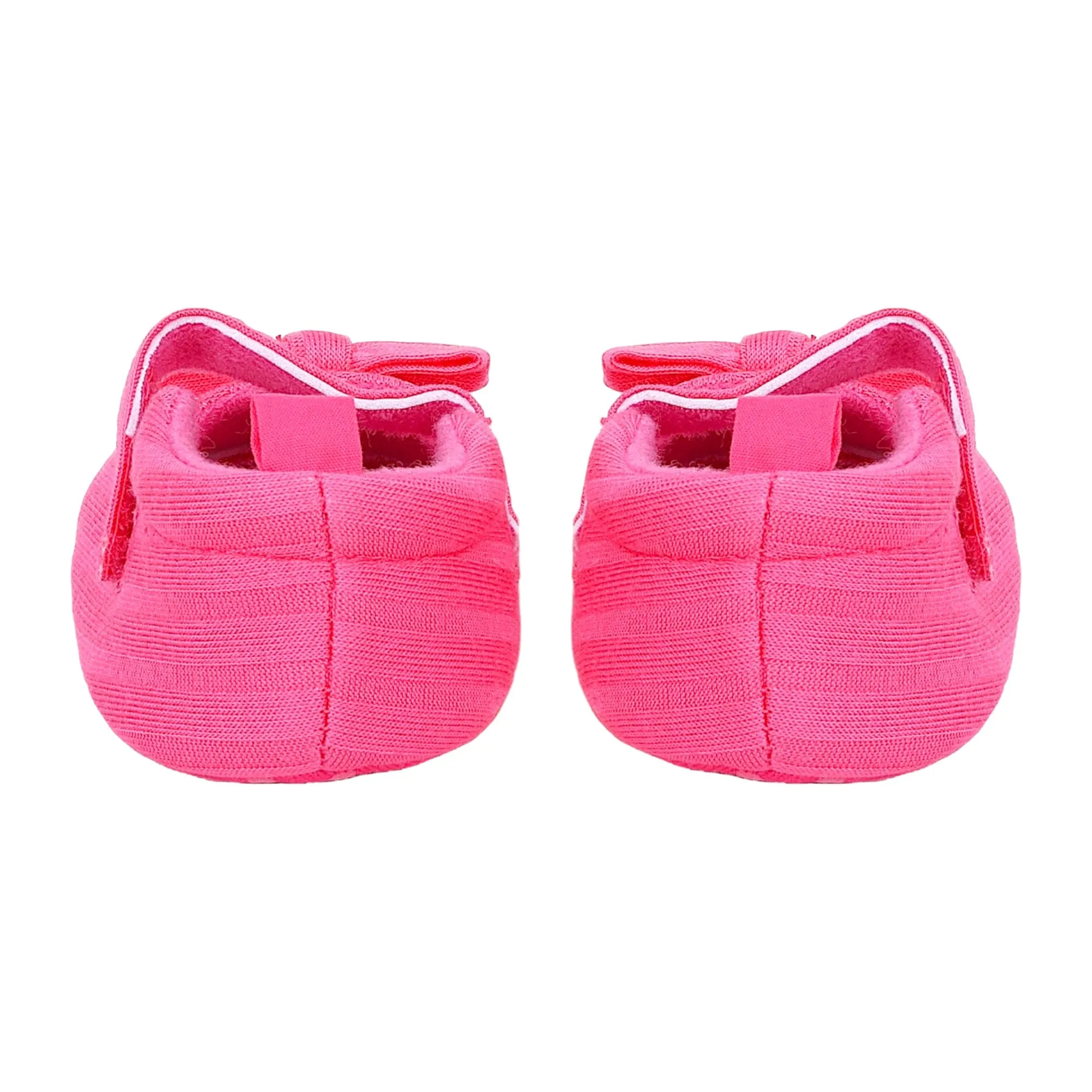 Baby Moo Bow Knot Velcro Strap Anti-Skid Ballerina Booties - Pink