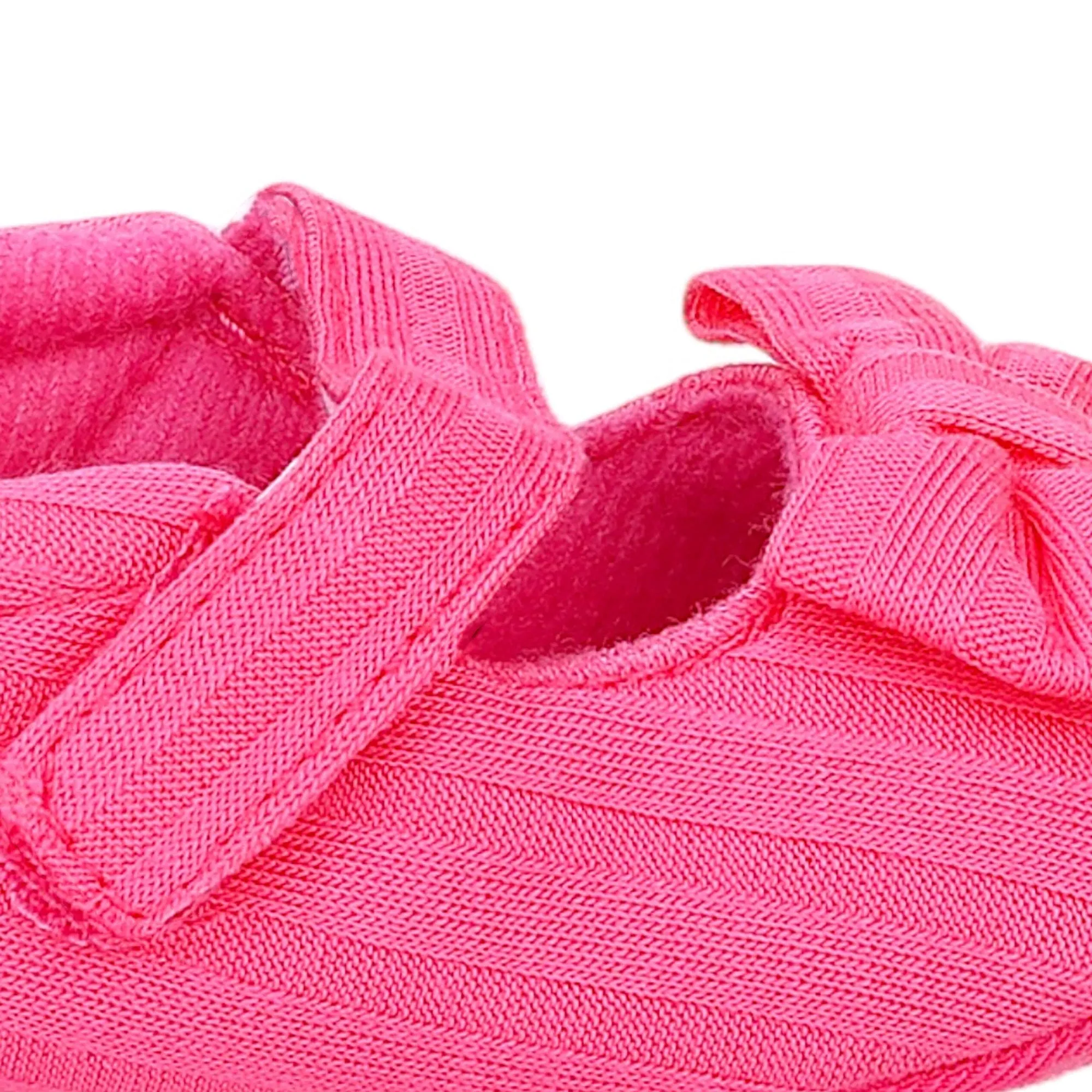 Baby Moo Bow Knot Velcro Strap Anti-Skid Ballerina Booties - Pink