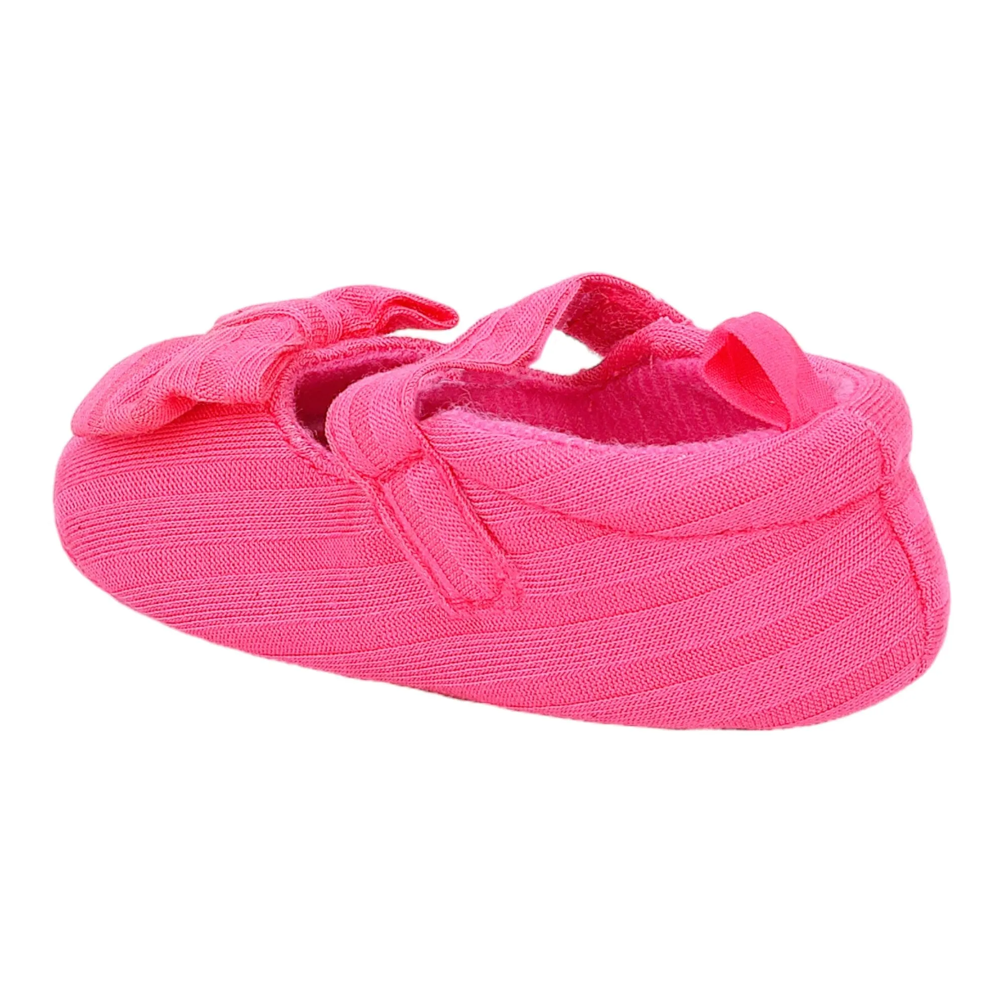 Baby Moo Bow Knot Velcro Strap Anti-Skid Ballerina Booties - Pink