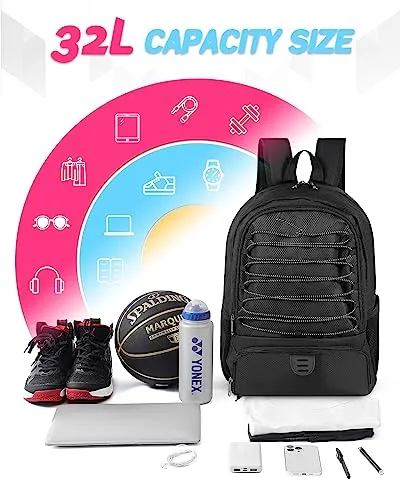 Basketball Bag Backpack for Women Men with Ball & Shoes Compartment 30L Capacity Lightweight Breathable Girls Boys Soccer Ball Bag Backpack Fit Volleyball Football Sports Travel School Gym Pink Camo