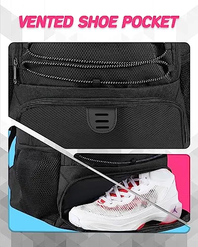 Basketball Bag Backpack for Women Men with Ball & Shoes Compartment 30L Capacity Lightweight Breathable Girls Boys Soccer Ball Bag Backpack Fit Volleyball Football Sports Travel School Gym Pink Camo