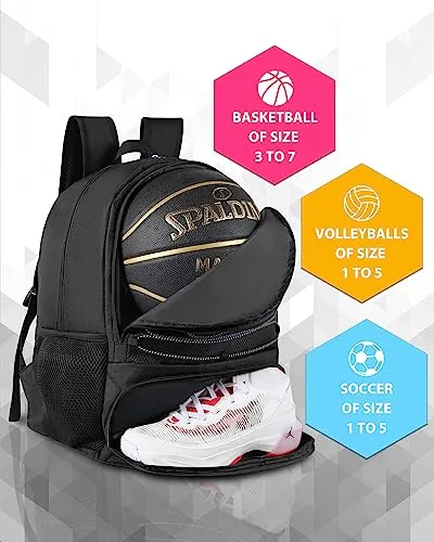 Basketball Bag Backpack for Women Men with Ball & Shoes Compartment 30L Capacity Lightweight Breathable Girls Boys Soccer Ball Bag Backpack Fit Volleyball Football Sports Travel School Gym Pink Camo