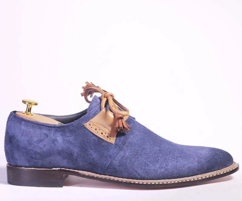 Bespoke Blue Suede Side Lace Up Shoe for Men