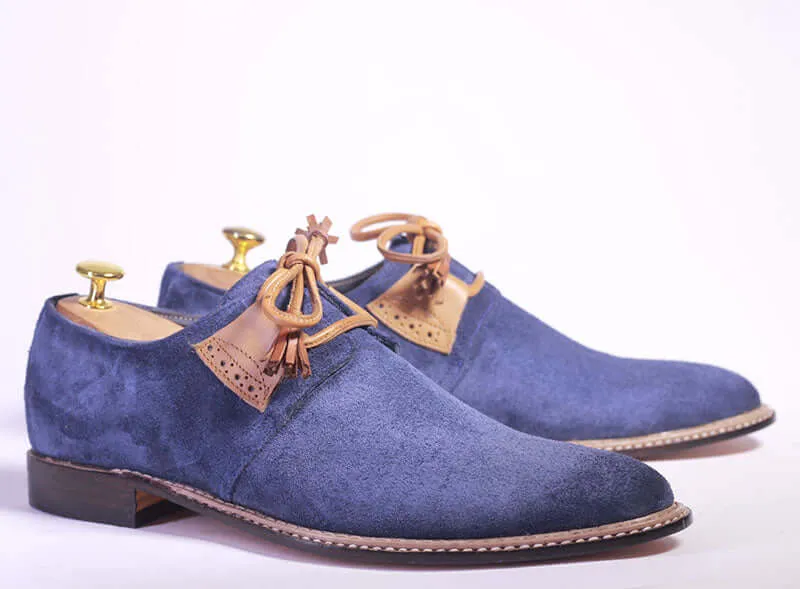 Bespoke Blue Suede Side Lace Up Shoe for Men