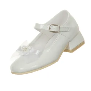 Big Girls White Patent Bow Glittery Stud Dress Shoes 11-5 Kids