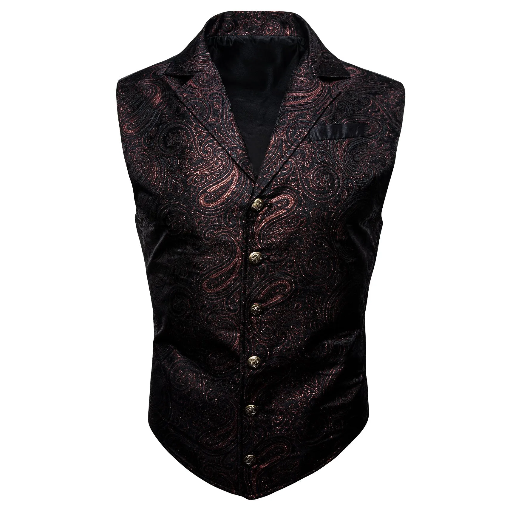 Black Red Paisley Jacquard Men's Collar Victorian Suit Vest