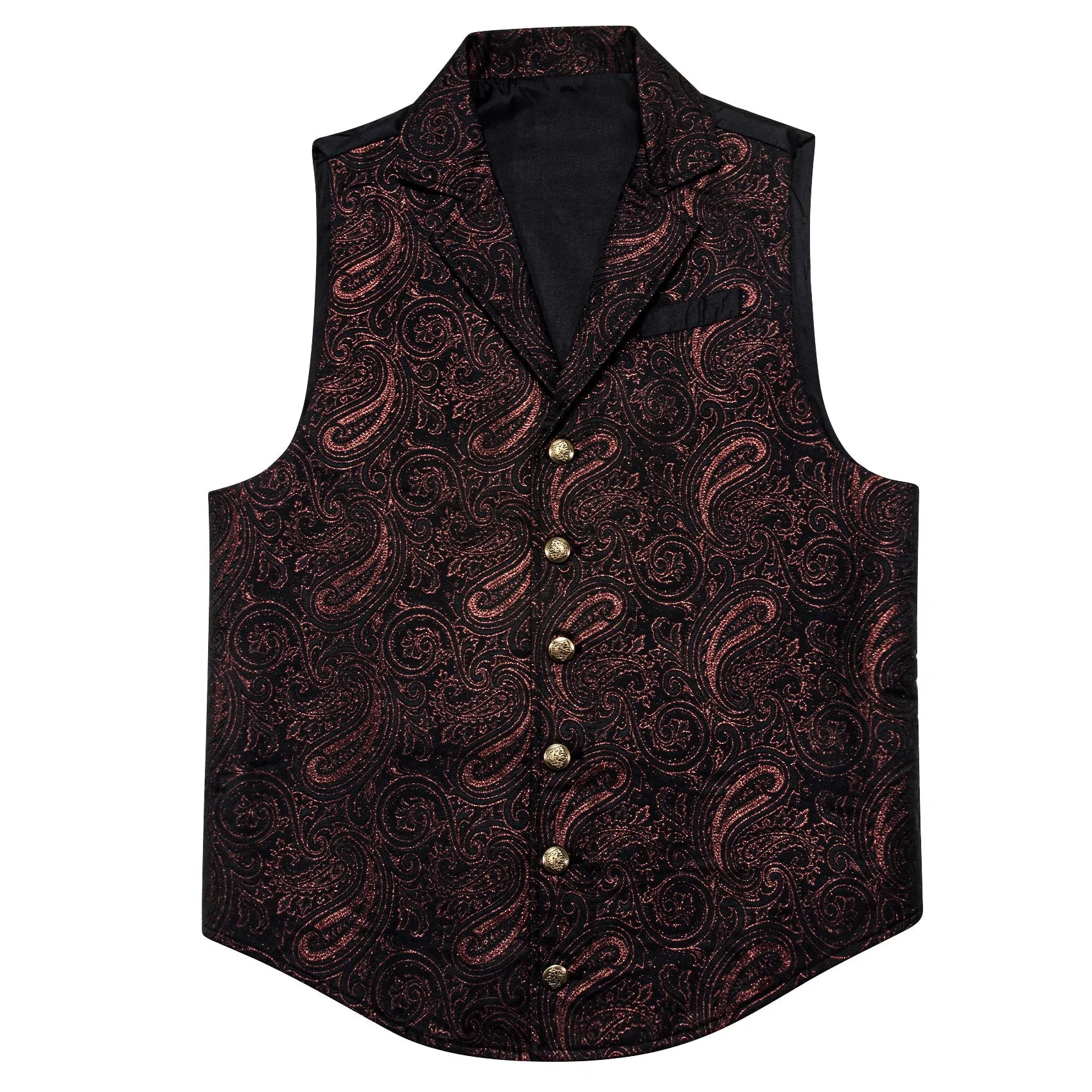 Black Red Paisley Jacquard Men's Collar Victorian Suit Vest