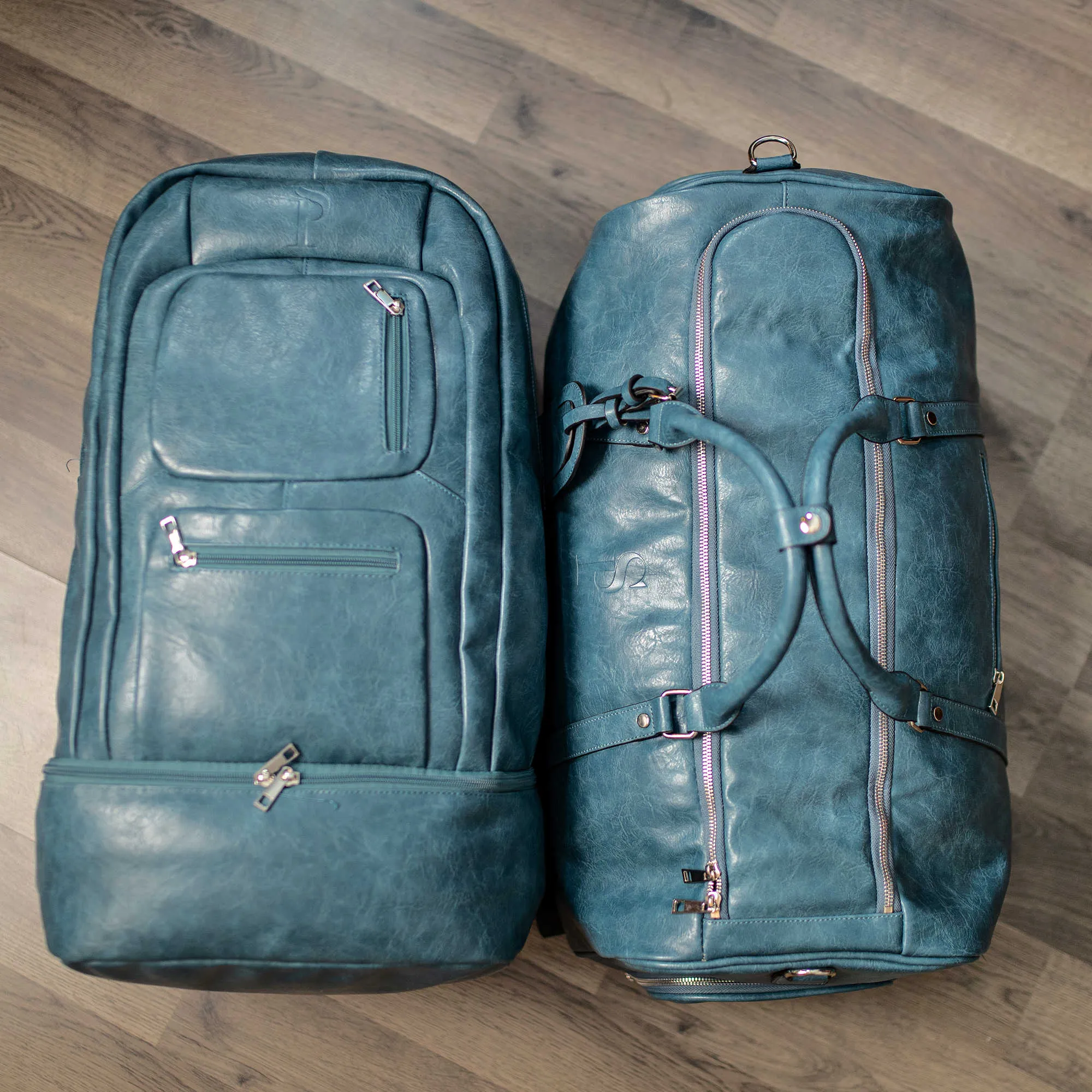 Blue Leather Luxury Carry-On (Patented Signature Design)