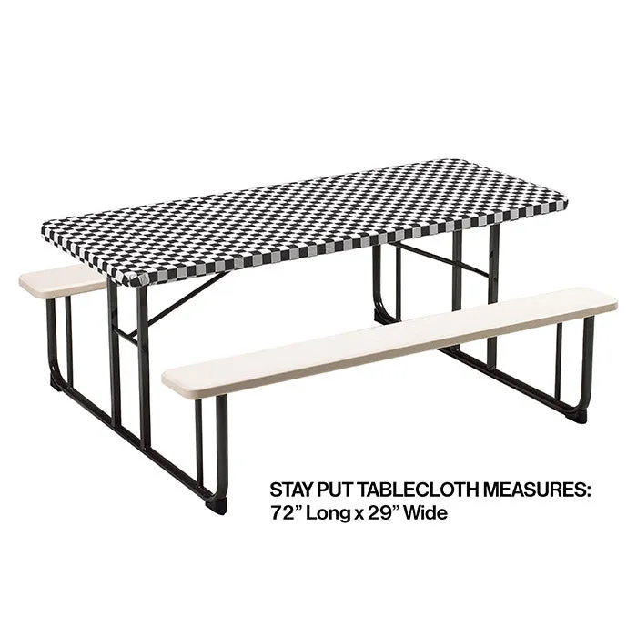 Bulk Black Check Stay Put Plastic 29" x 72" Table Covers (12 per Case)