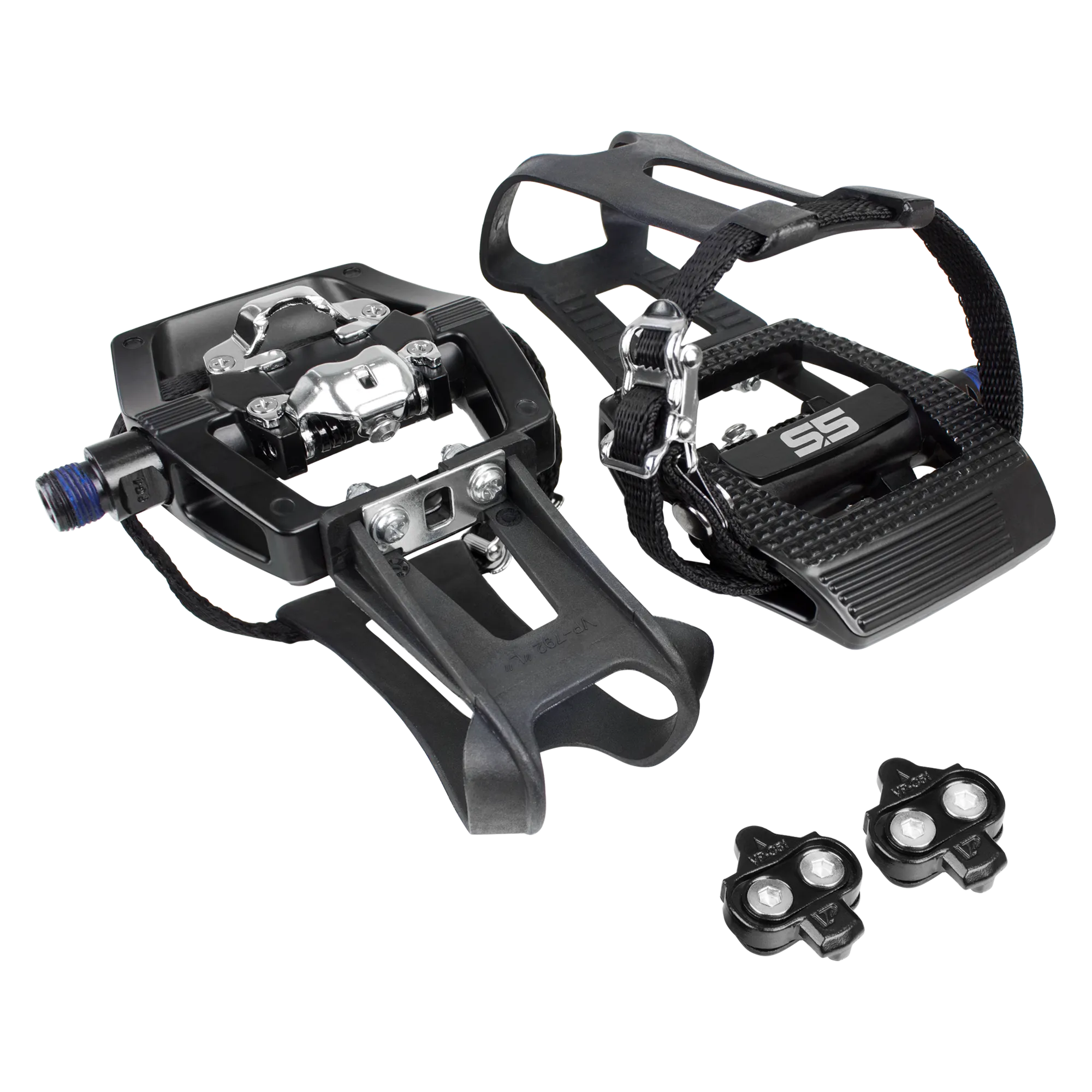 BV Bike Pedals 9/16" with Toe Clips Refurbished (Shimano SPD Cleats included) | BV-PD-S5-R