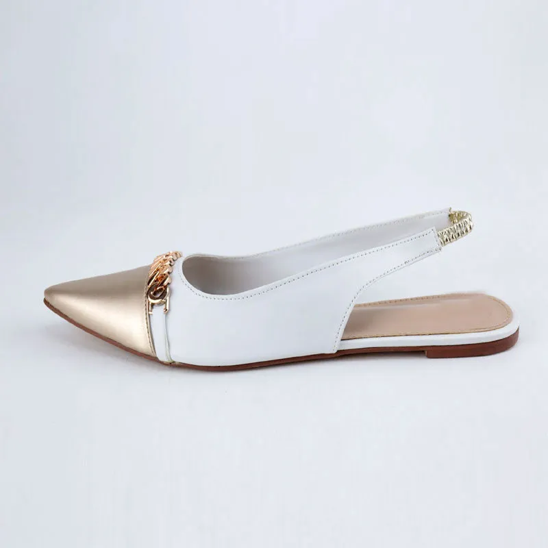 Ch Gold Pointed Bold Chain Flat Slingback Shoes