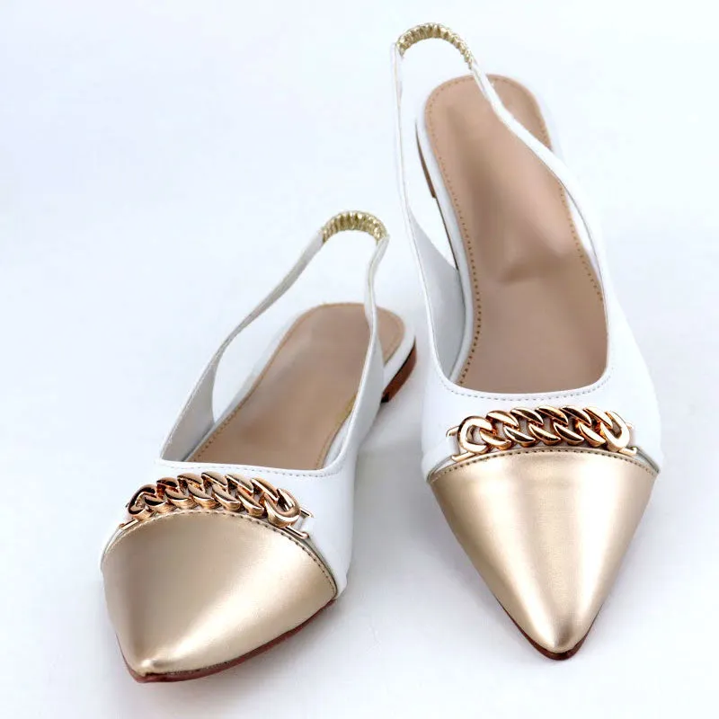 Ch Gold Pointed Bold Chain Flat Slingback Shoes