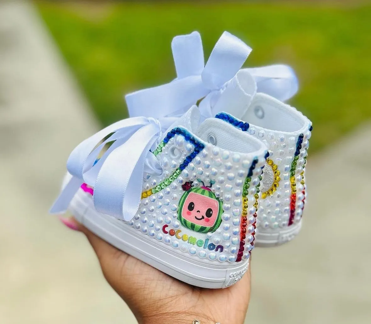 Custom Cocomelon Shoes | Rainbow Bling Rhinestone Shoes for Kids