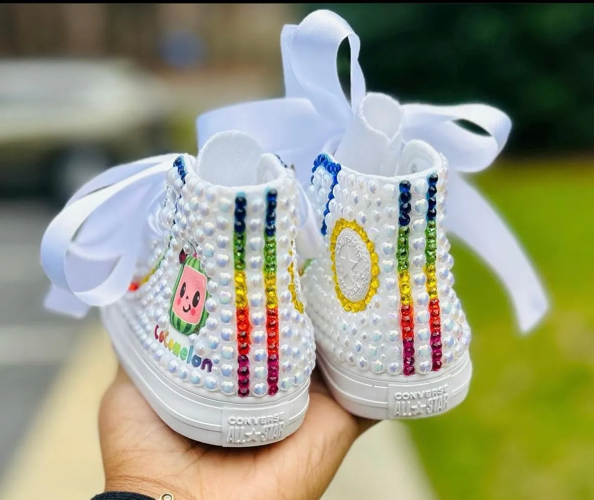 Custom Cocomelon Shoes | Rainbow Bling Rhinestone Shoes for Kids