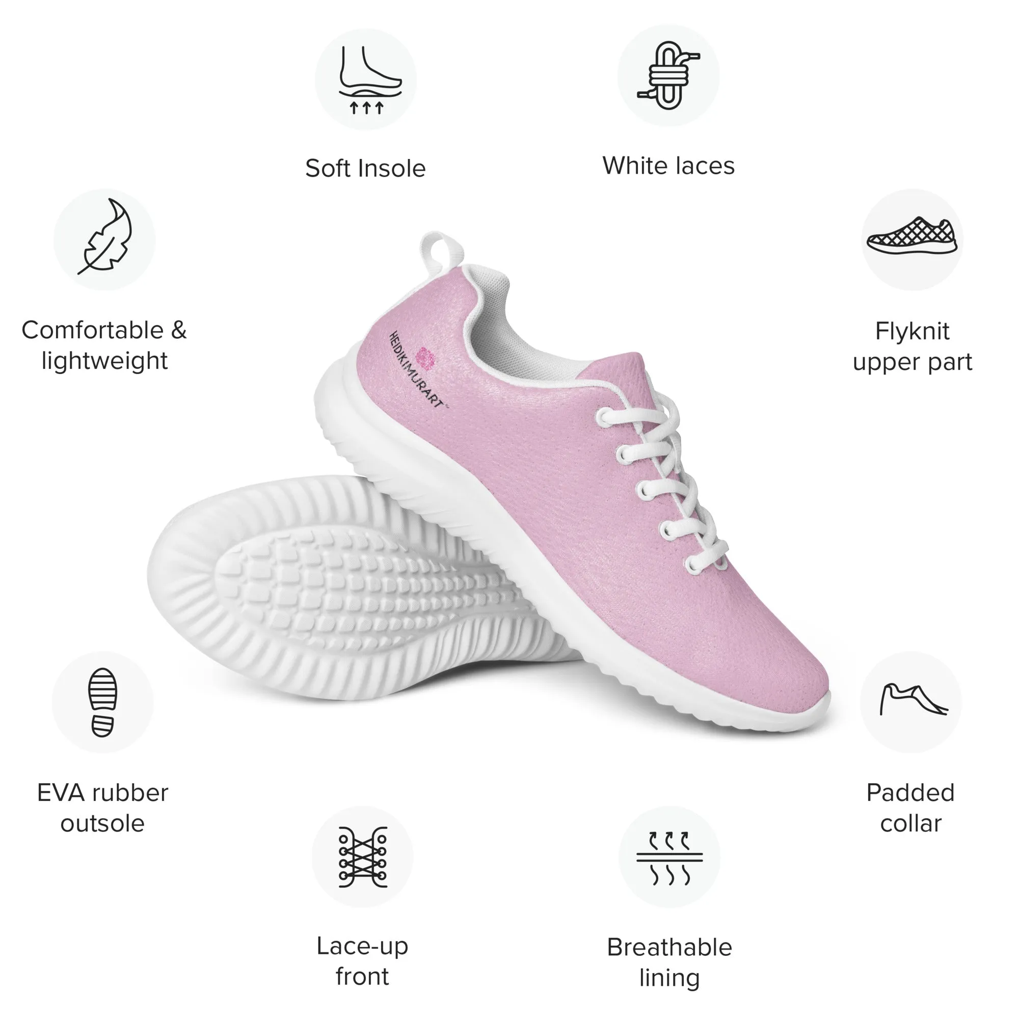 Cute Pink Men’s Athletic Shoes, Solid Pink Color Modern Breathable Lightweight Men’s Athletic Shoes (US Size: 5-13)