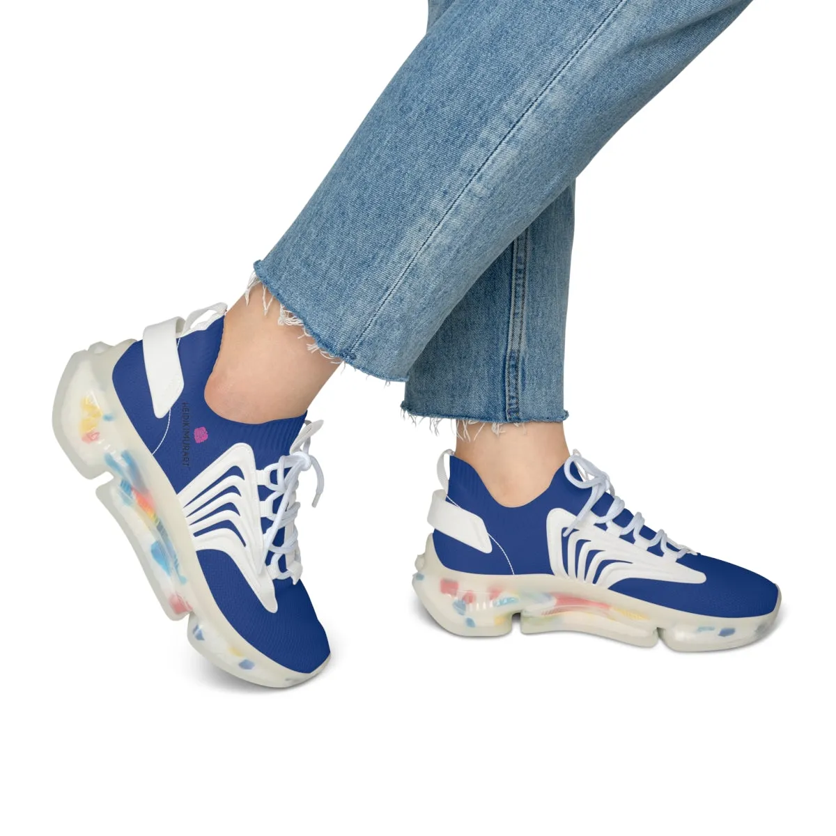 Dark Blue Women's Mesh Sneakers, Best Solid Dark Blue Color Sports Casual Mesh Sneakers For Men