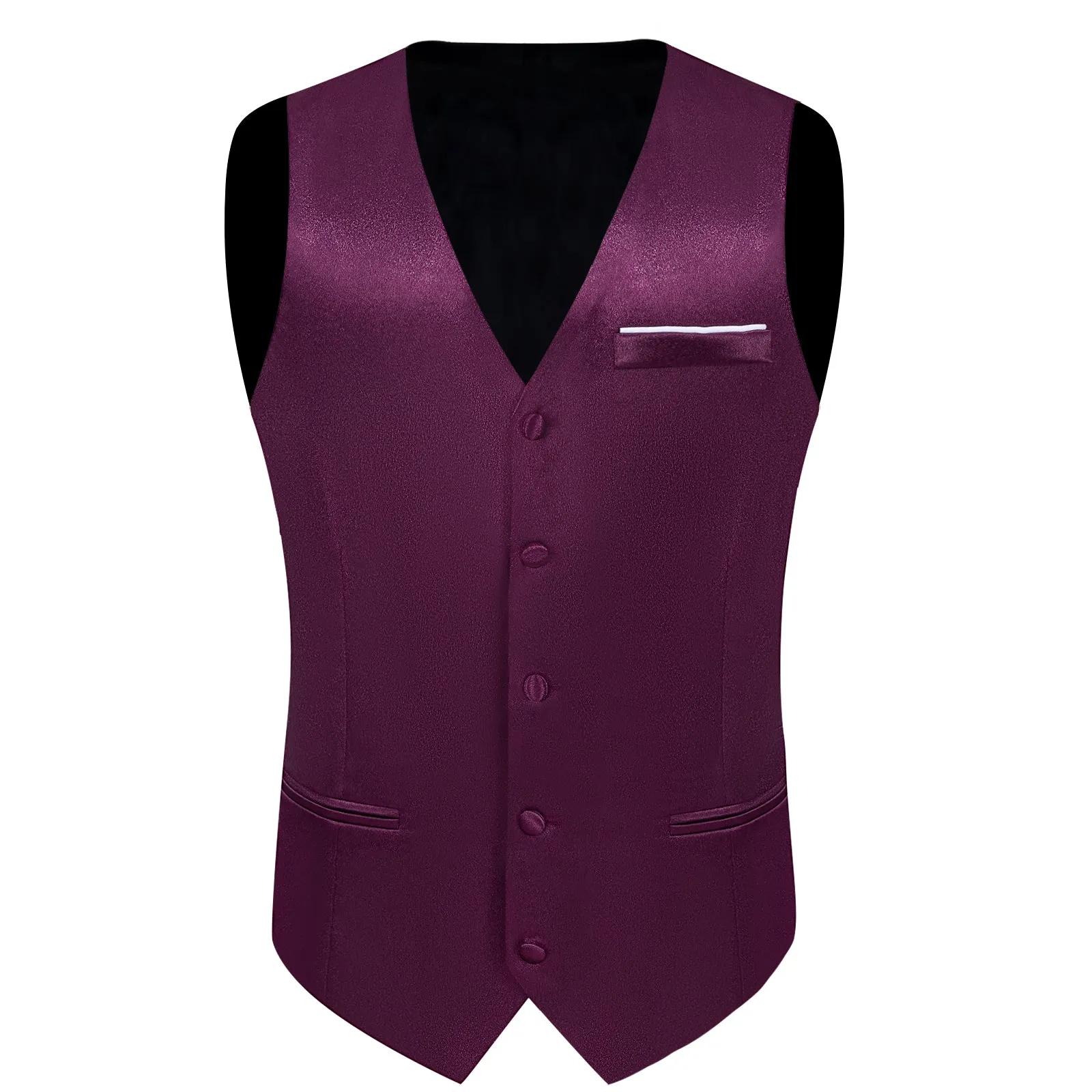 Deep Purple Solid Shining Silk Men Vest Necktie Bow Tie Handkerchief Cufflinks Set