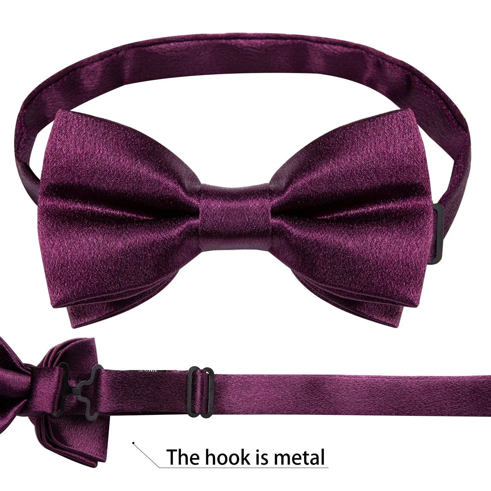 Deep Purple Solid Shining Silk Men Vest Necktie Bow Tie Handkerchief Cufflinks Set