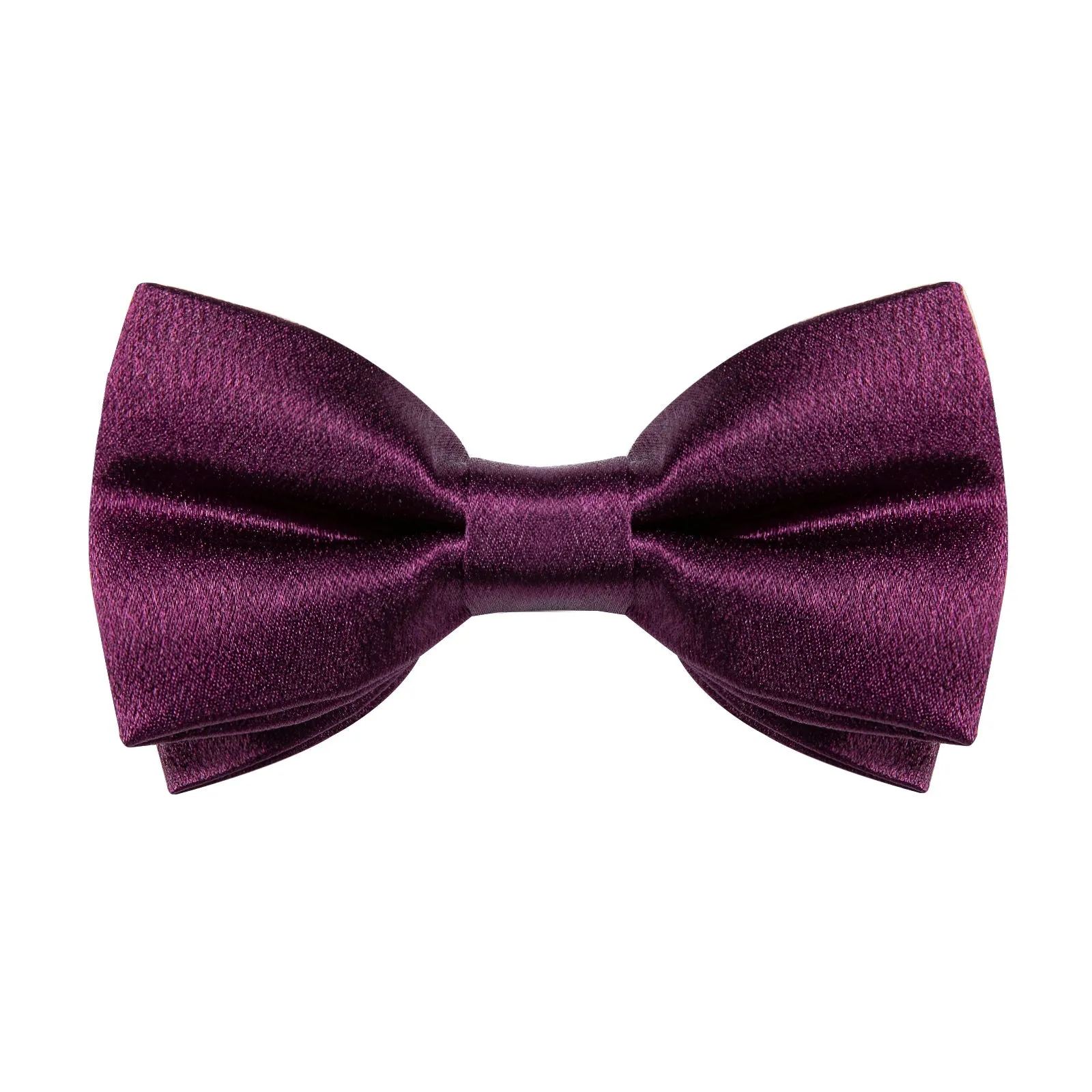 Deep Purple Solid Shining Silk Men Vest Necktie Bow Tie Handkerchief Cufflinks Set