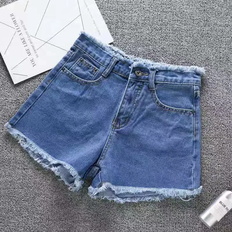 Denim Hot Shorts for Women, Casual Summer Mid Waisted Short Pants with Pockets