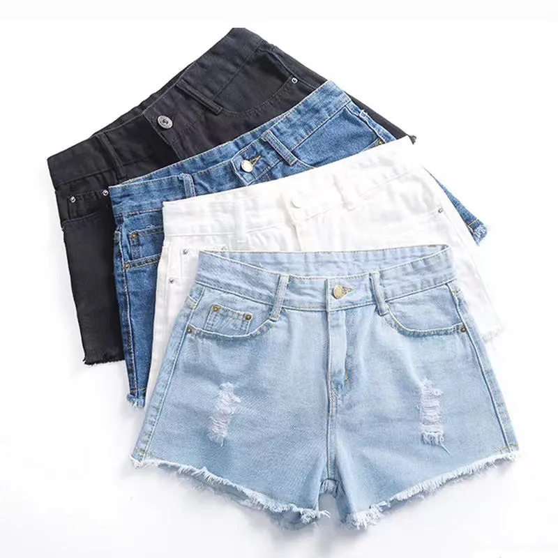 Denim Hot Shorts for Women, Casual Summer Mid Waisted Short Pants with Pockets