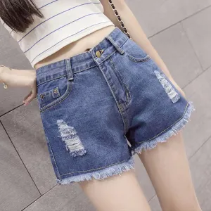 Denim Hot Shorts for Women, Casual Summer Mid Waisted Short Pants with Pockets