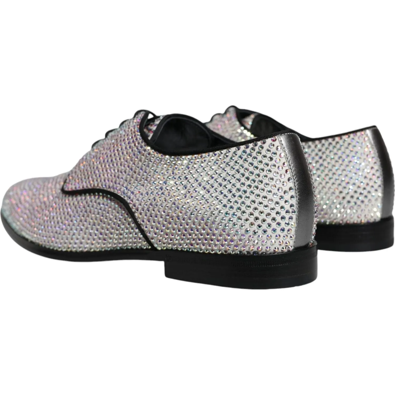 Dolce & Gabbana Silver Leather Rhinestones Derby Dress Shoes