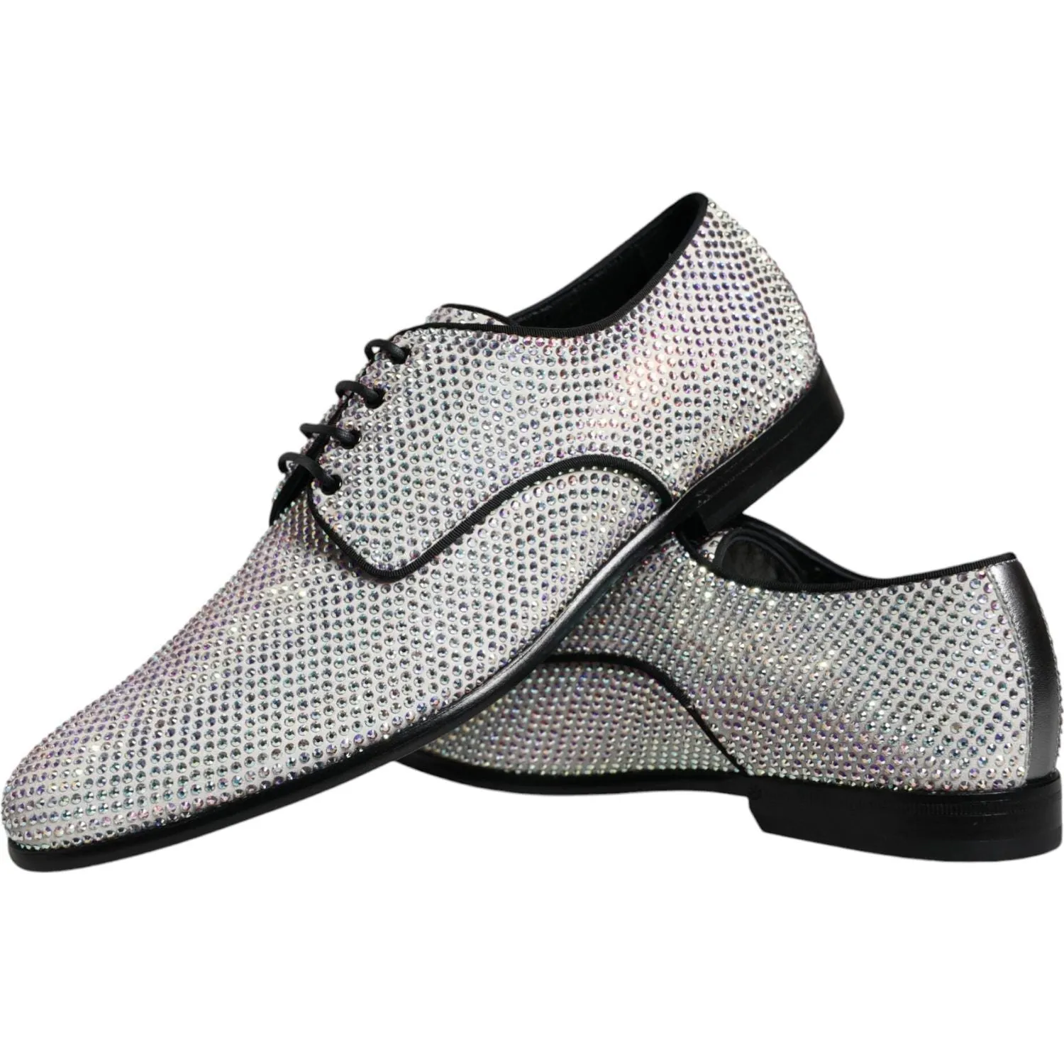 Dolce & Gabbana Silver Leather Rhinestones Derby Dress Shoes