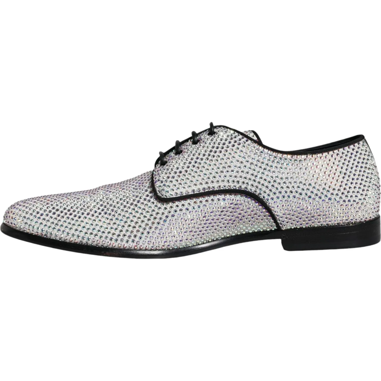 Dolce & Gabbana Silver Leather Rhinestones Derby Dress Shoes