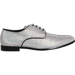 Dolce & Gabbana Silver Leather Rhinestones Derby Dress Shoes