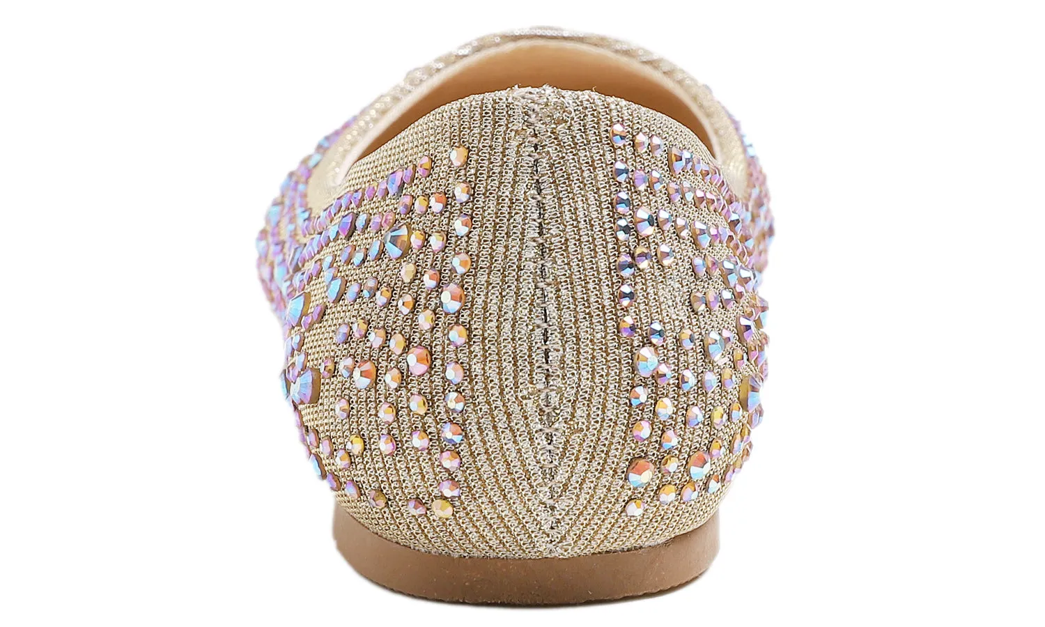 Feversole Women's Rhinestone Flat Shoes Sparkly Embellished Party Wedding Dress Ballets Gold Lurex