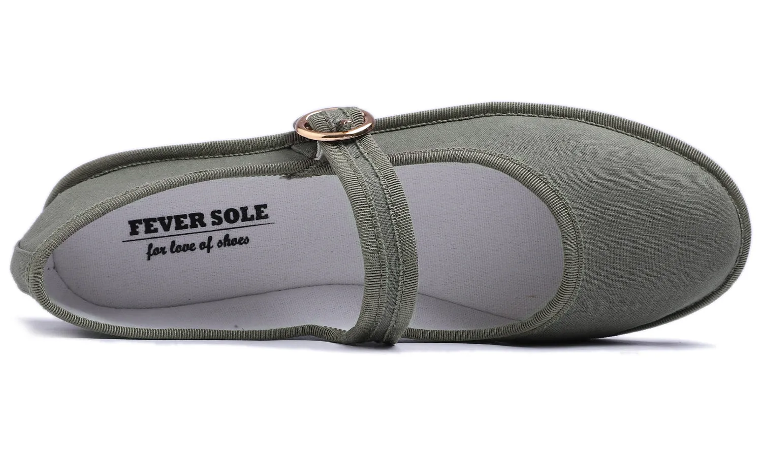 Feversole Women's Soft Breathable Mary Jane Memory Foam Cushioned Comfort Round Toe Metal Buckle Flats Walking Shoes Khaki Green Canvas