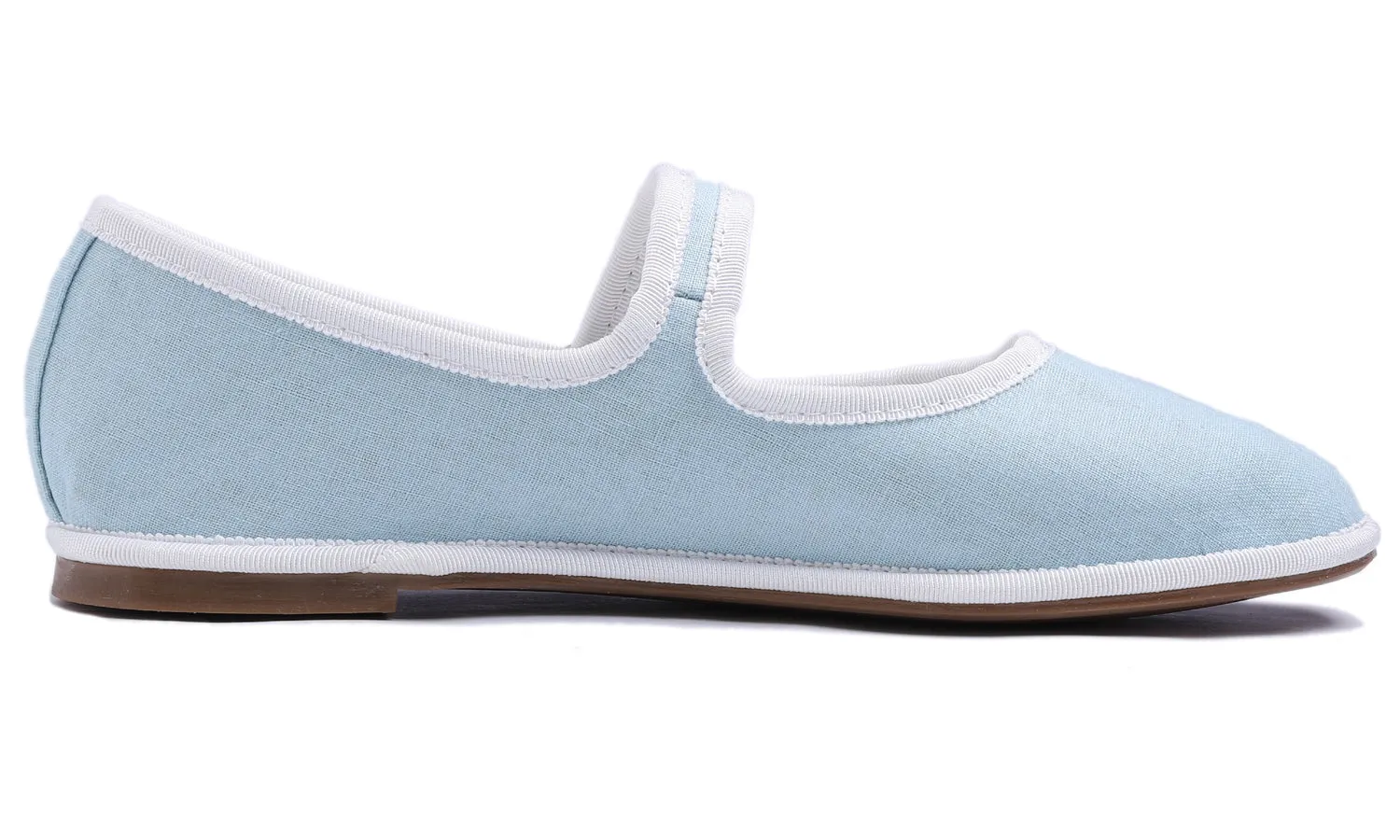 Feversole Women's Soft Breathable Mary Jane Memory Foam Cushioned Comfort Round Toe Metal Buckle Flats Walking Shoes Light Blue Canvas