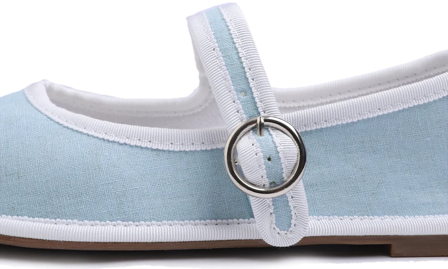 Feversole Women's Soft Breathable Mary Jane Memory Foam Cushioned Comfort Round Toe Metal Buckle Flats Walking Shoes Light Blue Canvas