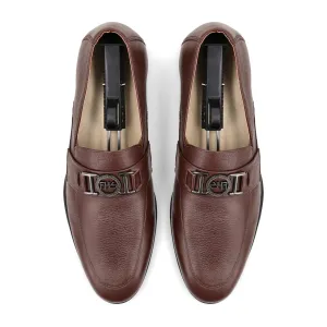 FHS Gun Metal Buckled Loafers - Brown