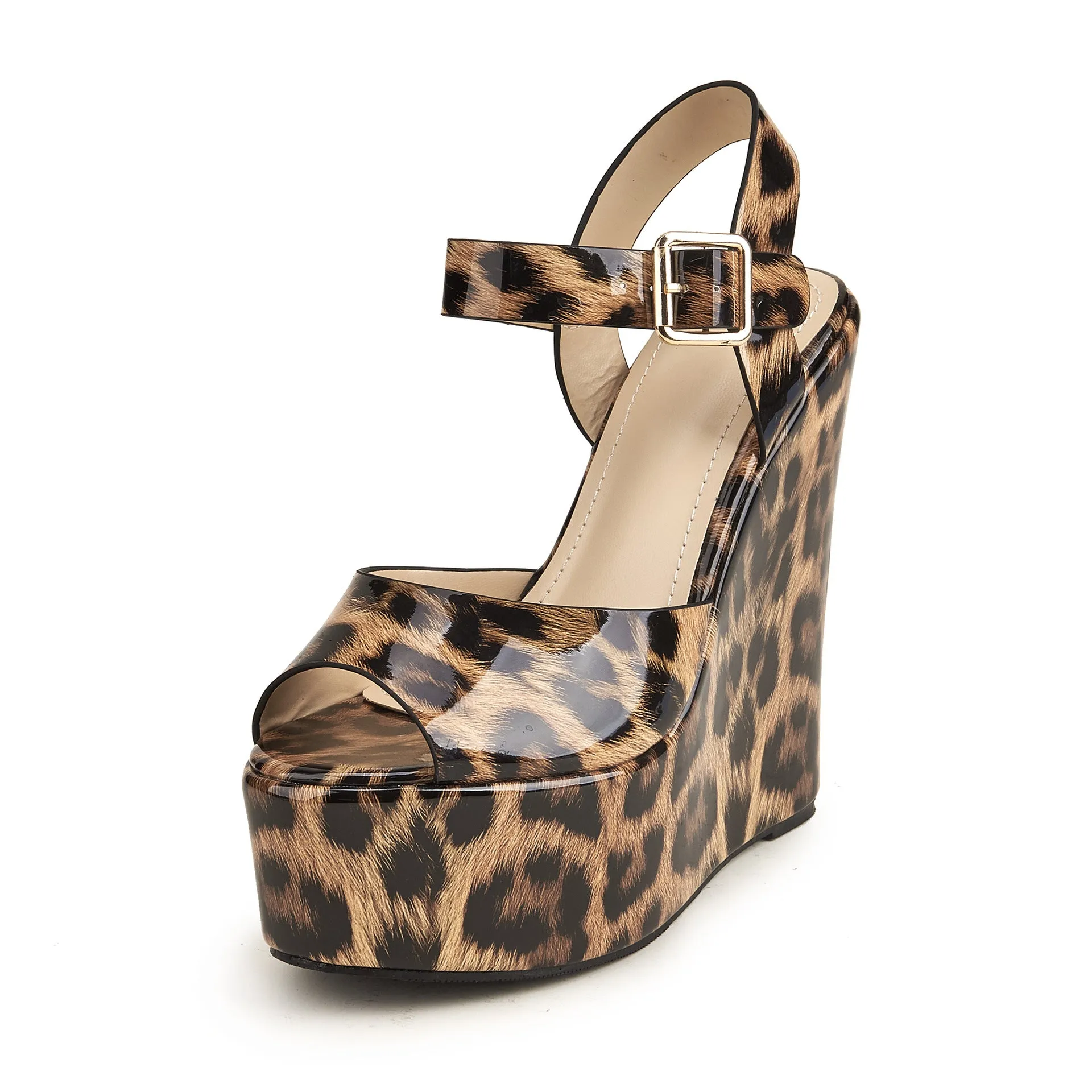 Fish Mouth Leopard Print Platform Shoes Sandals