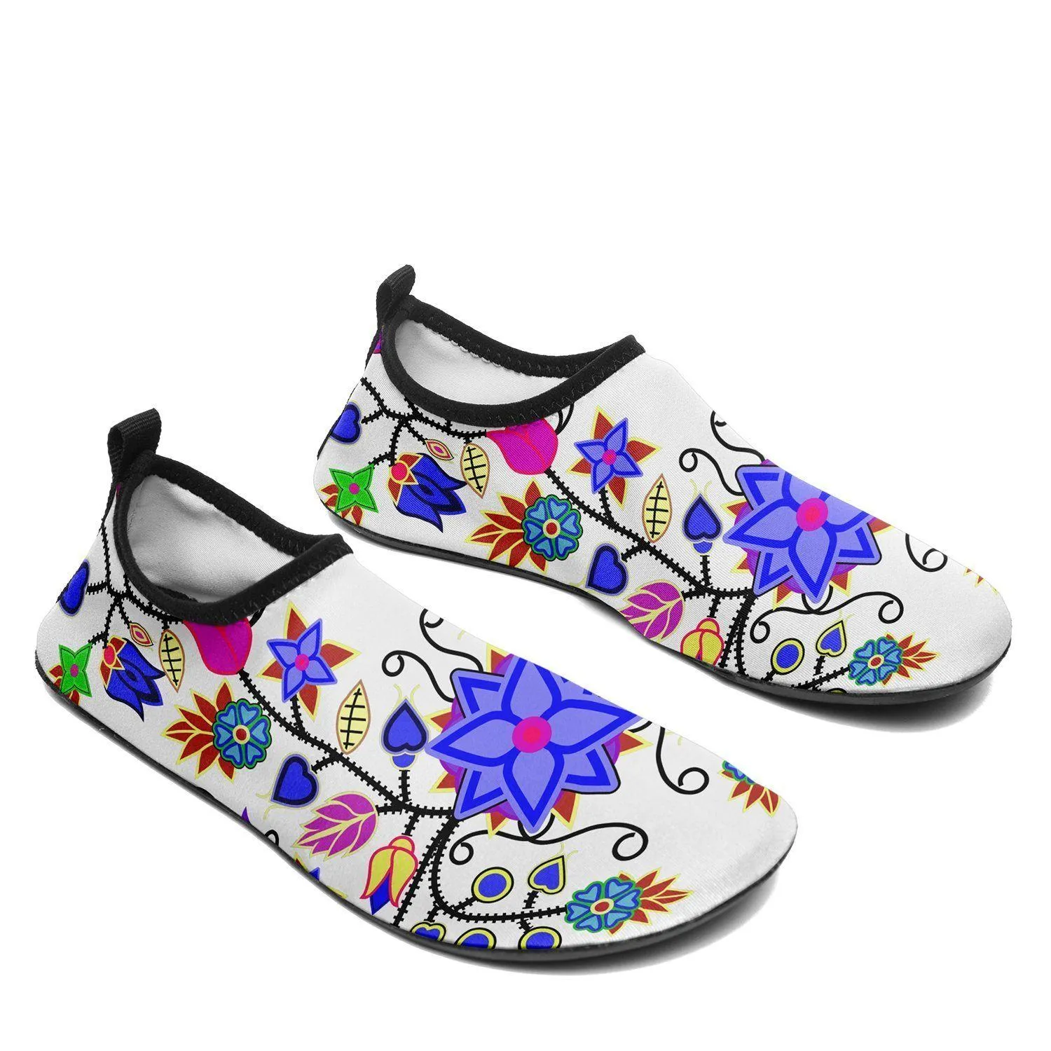 Floral Beadwork Seven Clans White Sockamoccs Kid's Sockamoccs Slip On Shoes