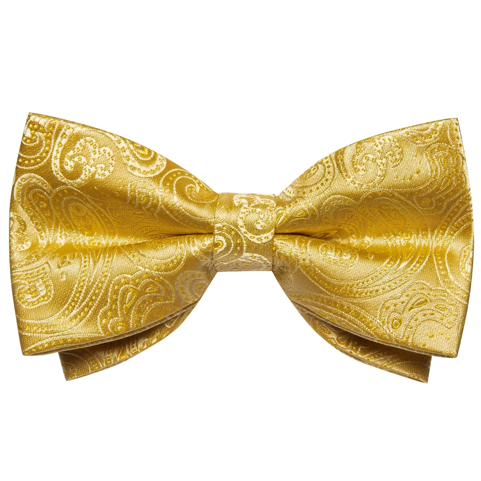 Golden Yellow Paisley Jacquard Silk Men Vest Necktie Bow Tie Handkerchief Cufflinks Set