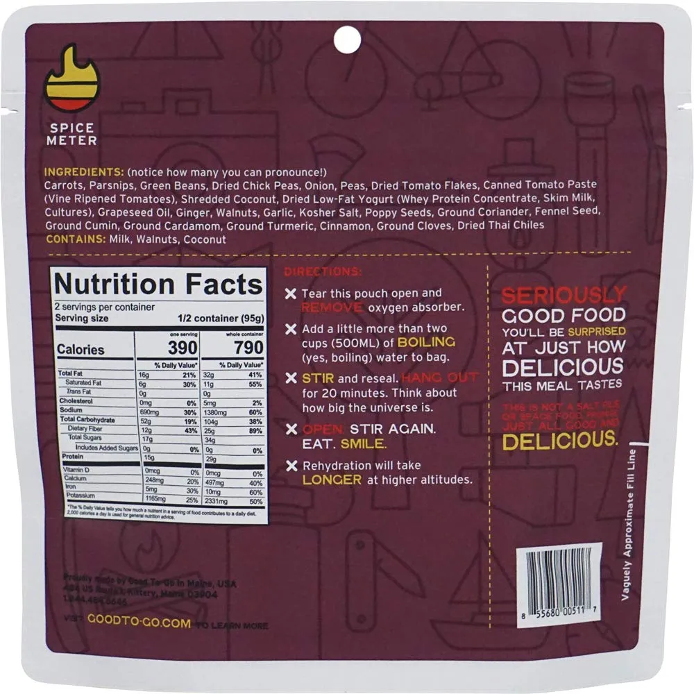 Good to-Go Dehydrated Indian Korma - Double Serving Pouch