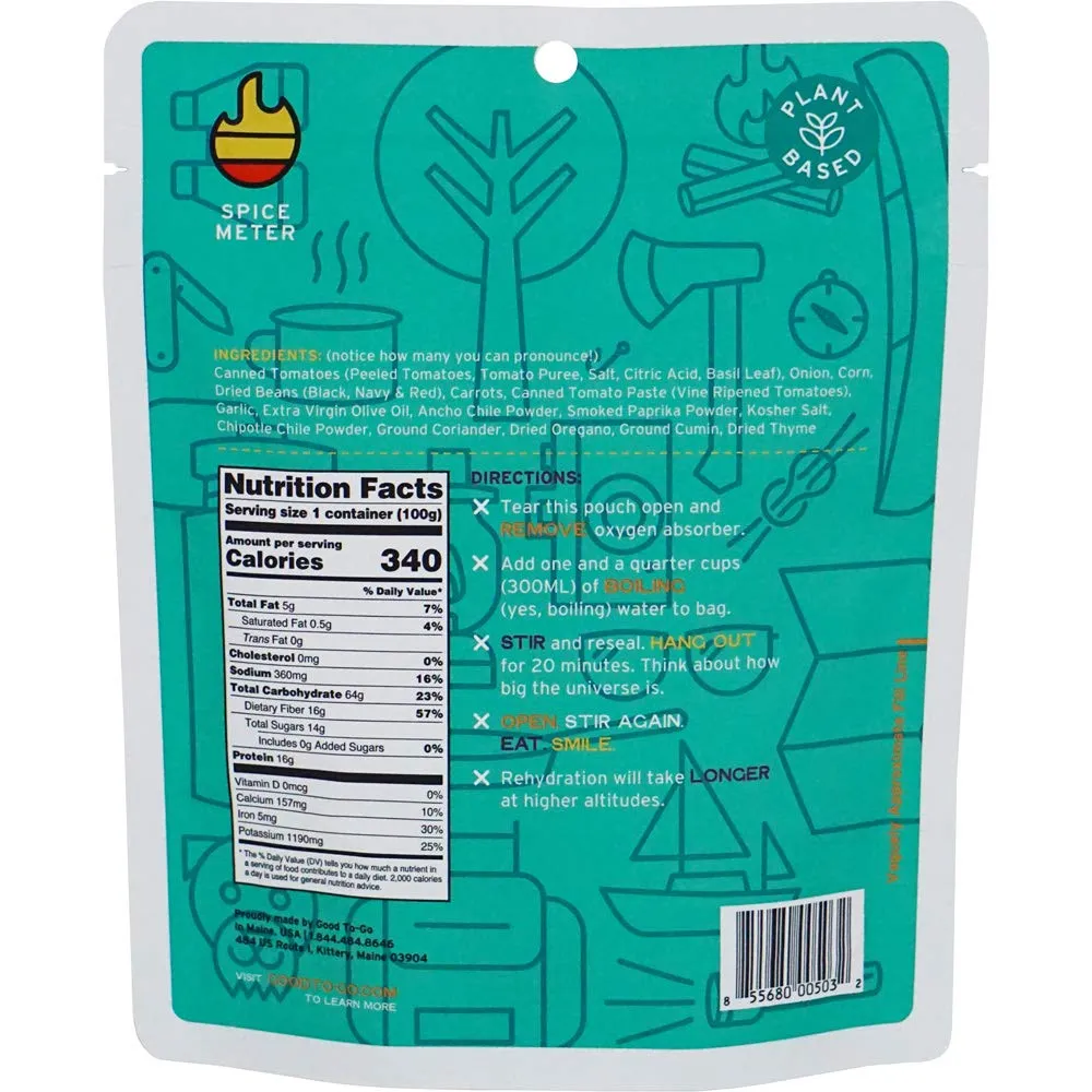 Good to-Go Dehydrated Smoked Three Bean Chili - Single Serving Pouch