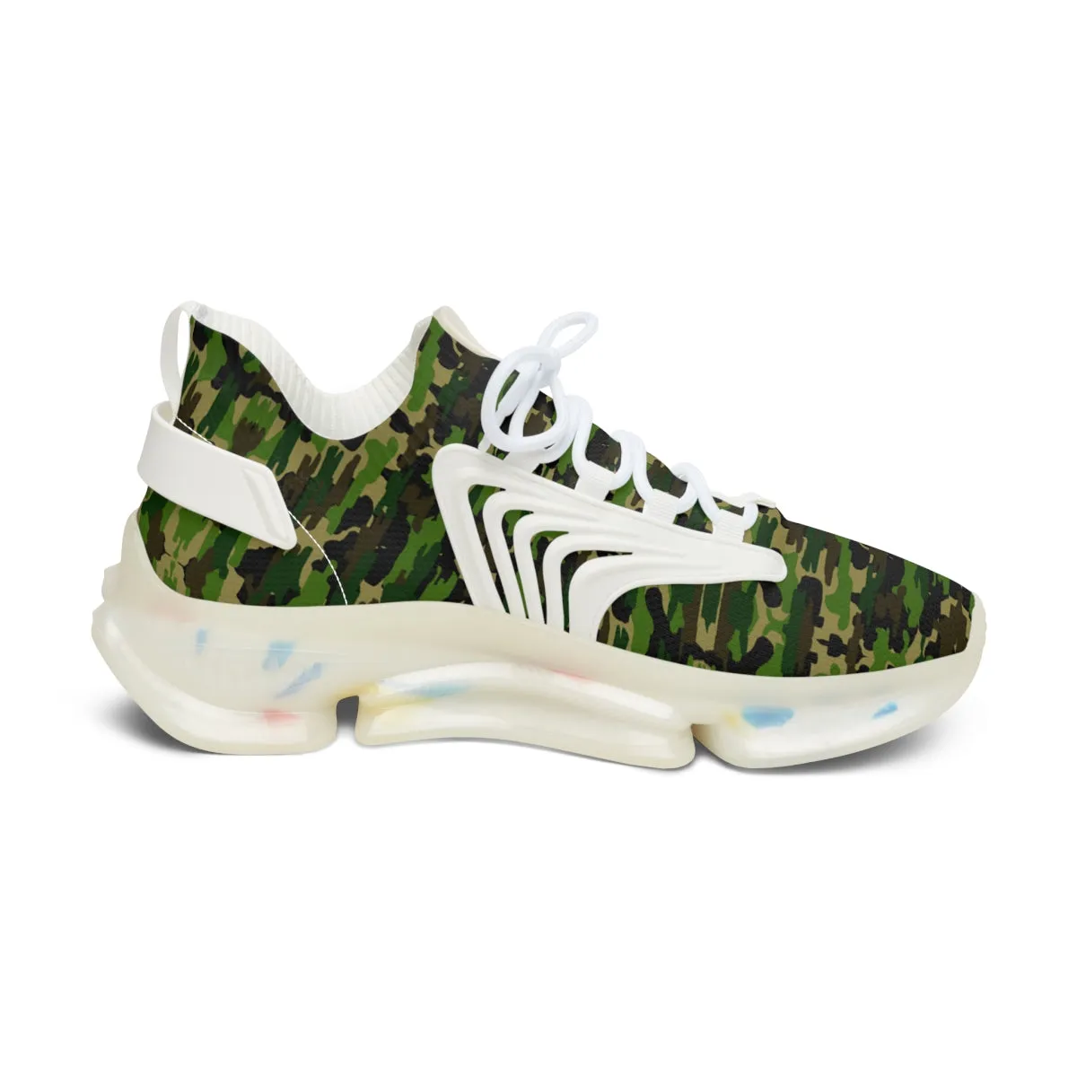 Green Camo Mesh Sneakers, Best Military Army Camo Print Mesh Sneakers For Women (US Size: 5.5-12)